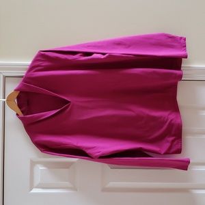 Lands' End Women's Cotton Long Sleeve Accented V-Neck T-Shirt XL 18-20 Hot Pink